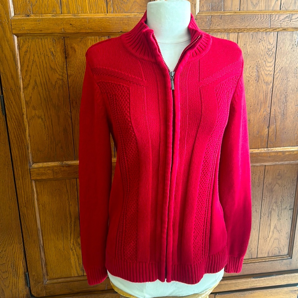 CHRISTOPHER & BANKS❤️Red CARDIGAN Full Zipper❄️VERY GOOD CONDITION Women’s SMALL